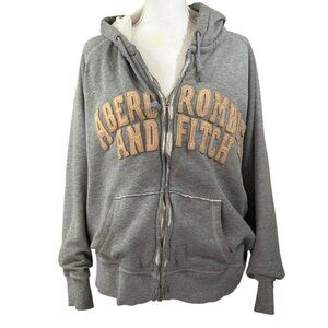 Abercrombie & Fitch vintage gray thermal lined hoodie, Y2K, varsity, logo, retro